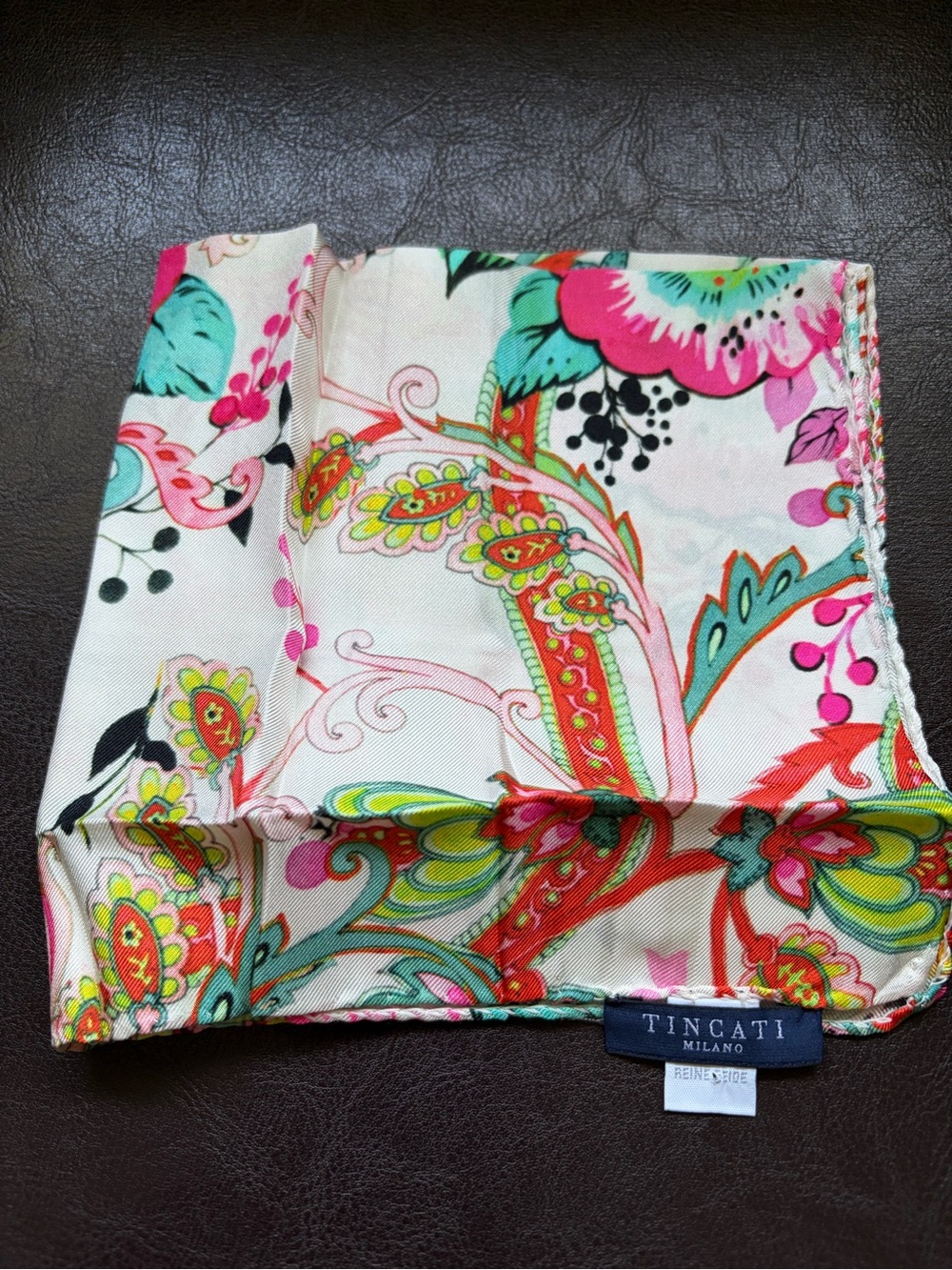 Tincati Milano Floral Silk Pocket Square in Pink & Turquoise